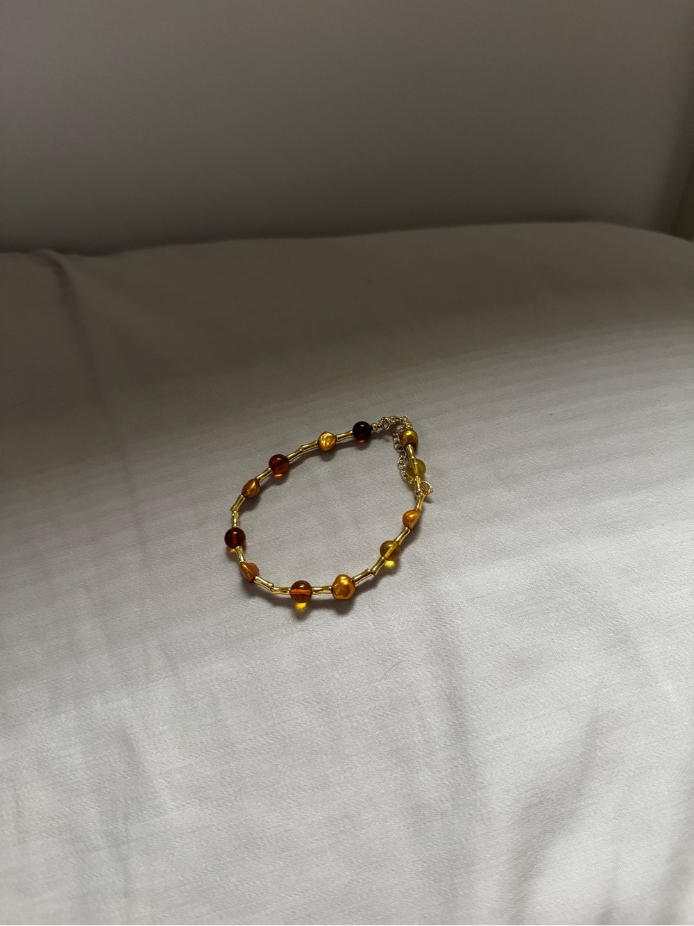 Gold and Amber Beaded Women's Bracelet